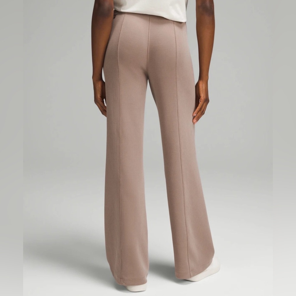 Wide Leg Ribbed Drawstring Pants in Taupe Inseam 34 - Picture 2 of 15